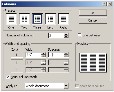 equal spacing between columns